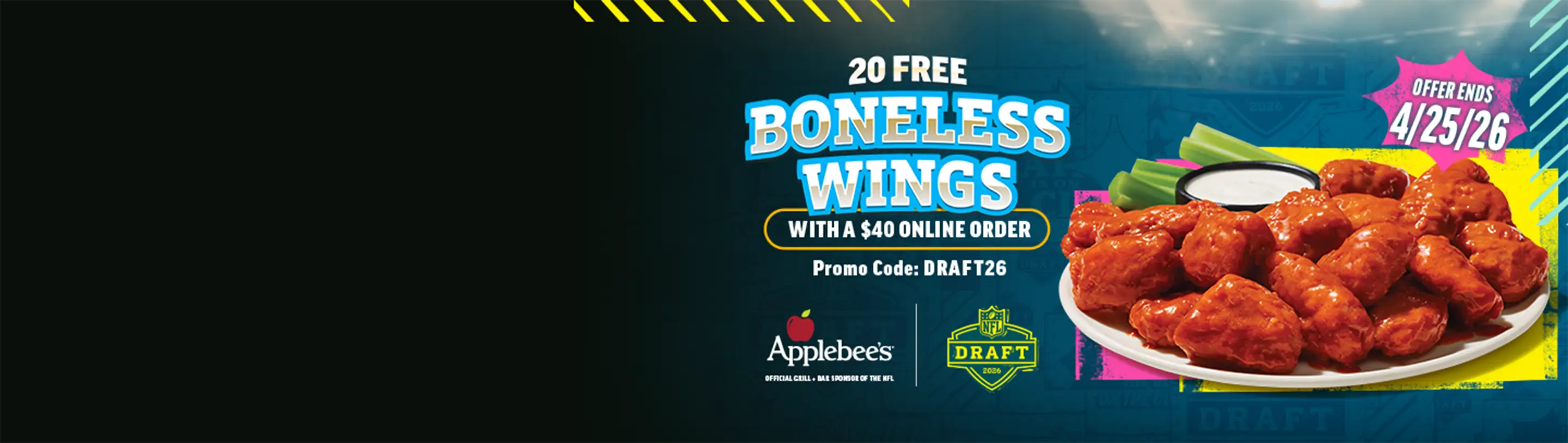 Applebee’s NFL Draft Deal: Score 20 Free Boneless Wings w/ $40 Order